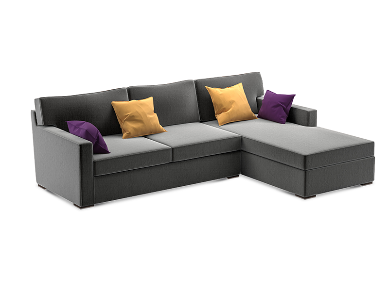 L Shaped Sofa Axis Right Chaise In Grey Colour With Cushions